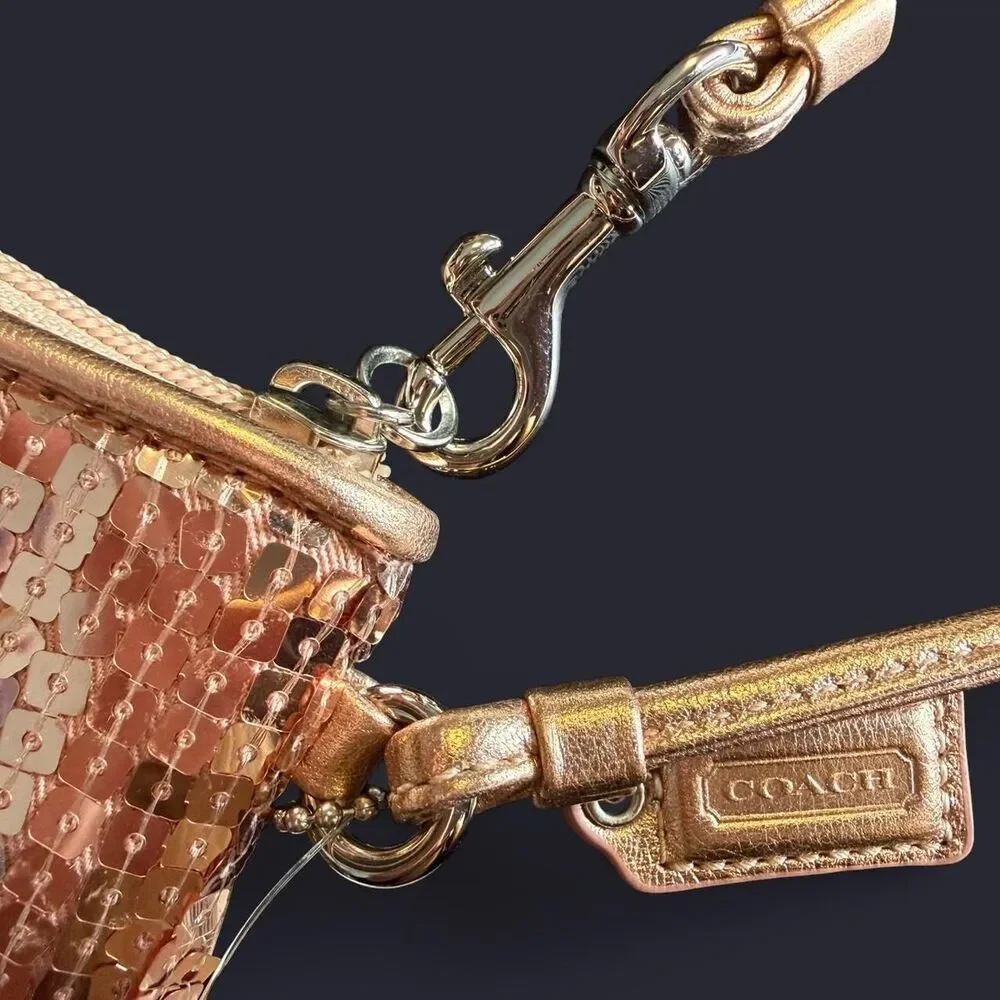 Vintage COACH Y2K Special Edition Rose Gold Sequined Wristlet Small NWT Glam